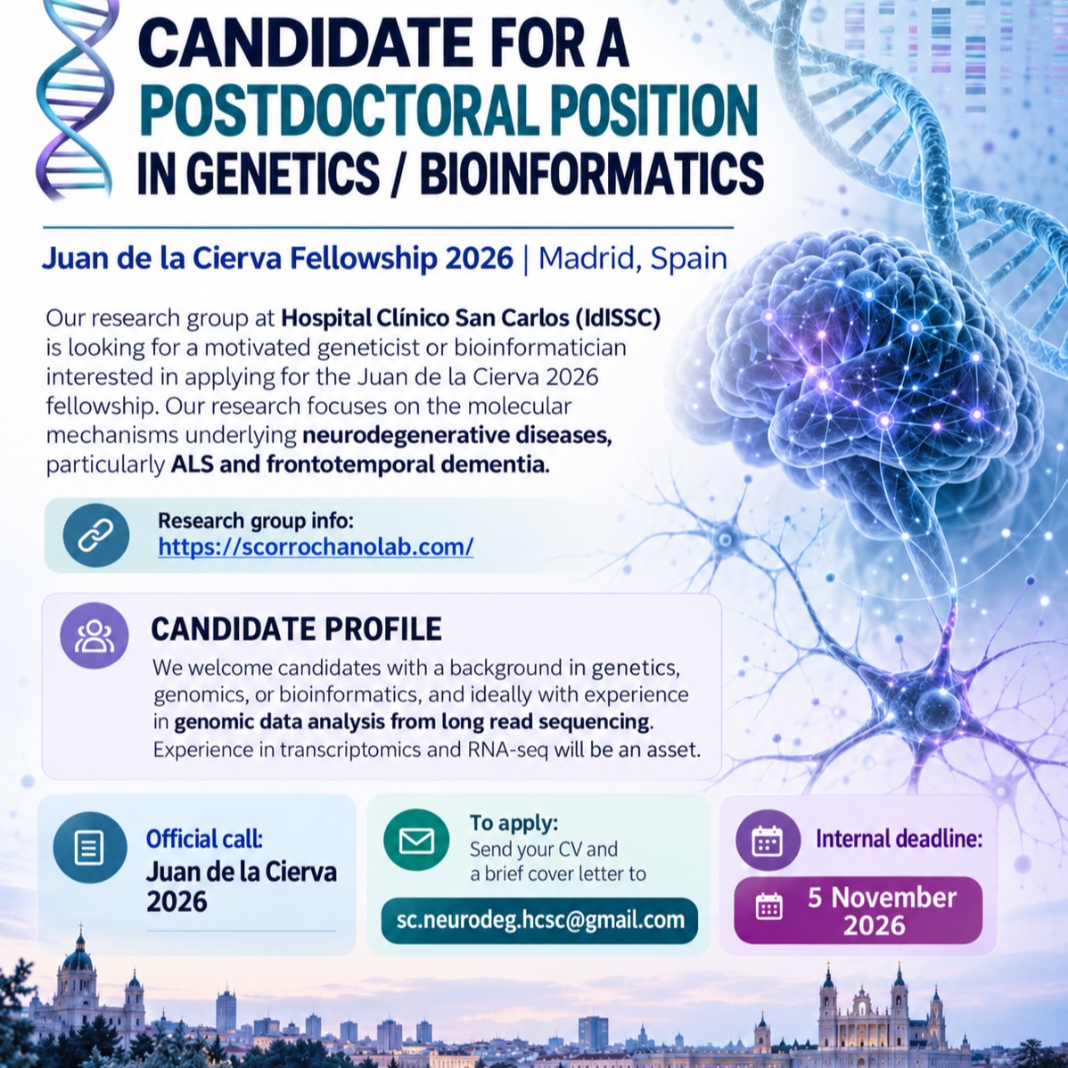 Join Our Team: Postdoctoral Opportunity in Genetics and Bioinformatics to Unravel ALS and FTD at Scorrochano Lab